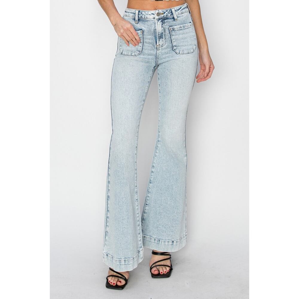 Risen High Rise Front Patch Pocket Flare Jeans - RDP5358 - Size 15/32